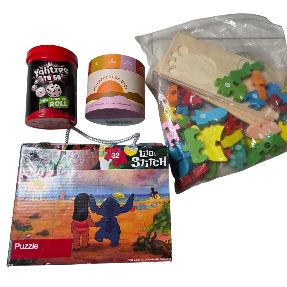 Disney Lilo & Stitch Puzzle Yahtzee To Go Mindfulness Dice Wooden Puzzle Lot